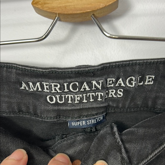 American Eagle Outfitters Black Hi Rise Shortie Distressed Jean Shorts - Picture 2 of 10